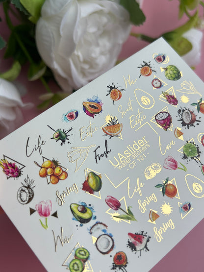 Nail Water Decal CF-121 | Exotic Fruit Water Slide Nail Decals | Avocado, Dragonfruit, Kiwi & Tropical Designs