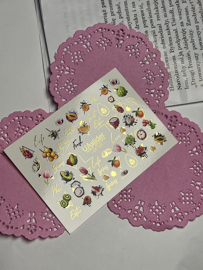 Nail Water Decal CF-121 | Exotic Fruit Water Slide Nail Decals | Avocado, Dragonfruit, Kiwi & Tropical Designs