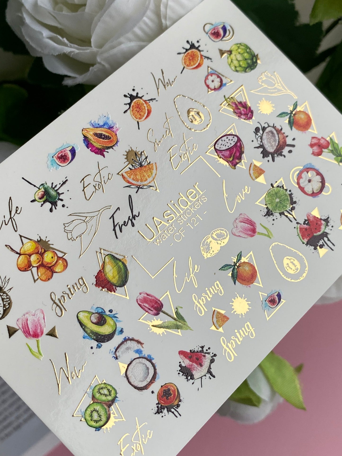 Nail Water Decal CF-121 | Exotic Fruit Water Slide Nail Decals | Avocado, Dragonfruit, Kiwi & Tropical Designs