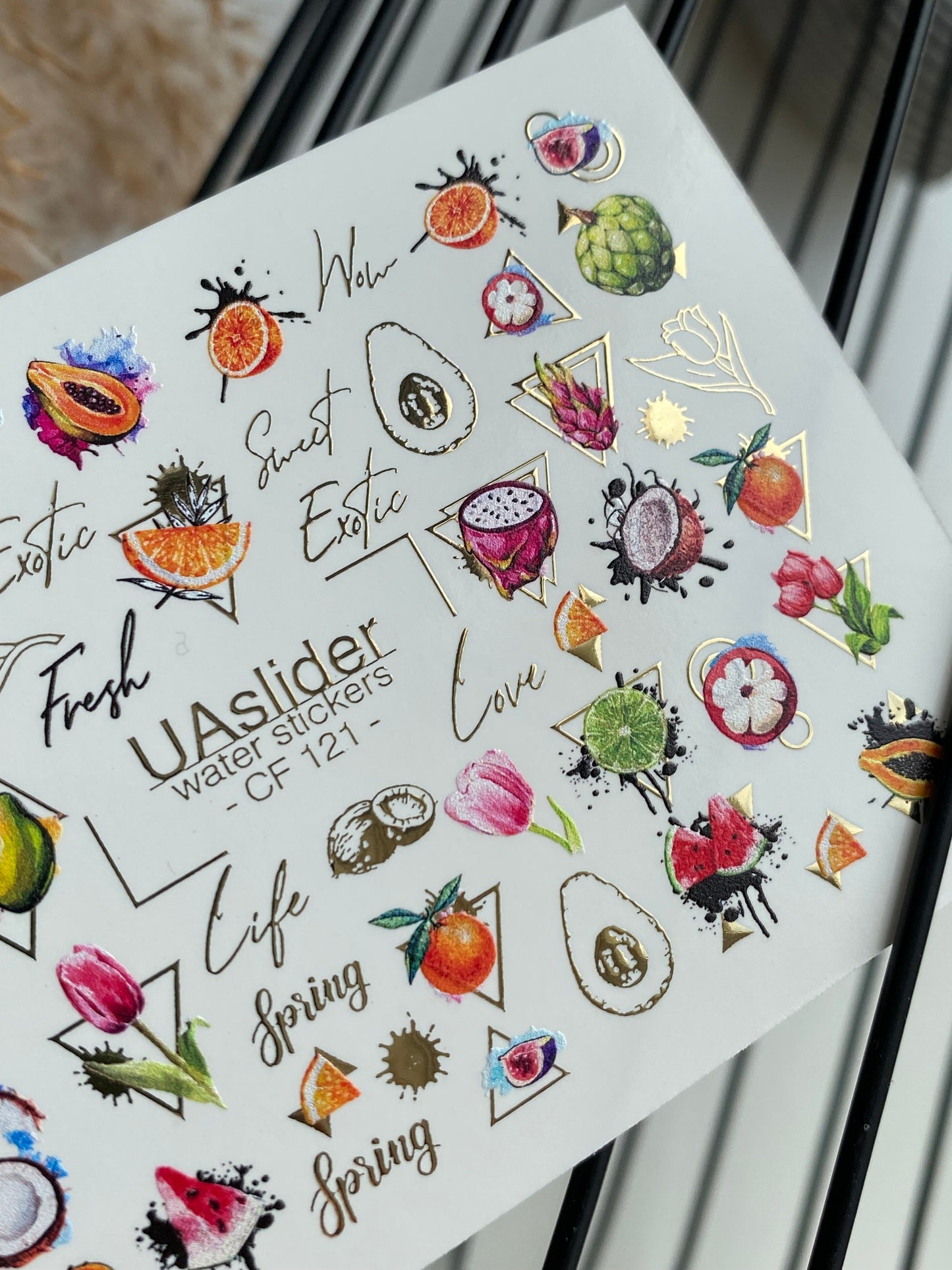 Nail Water Decal CF-121 | Exotic Fruit Water Slide Nail Decals | Avocado, Dragonfruit, Kiwi & Tropical Designs