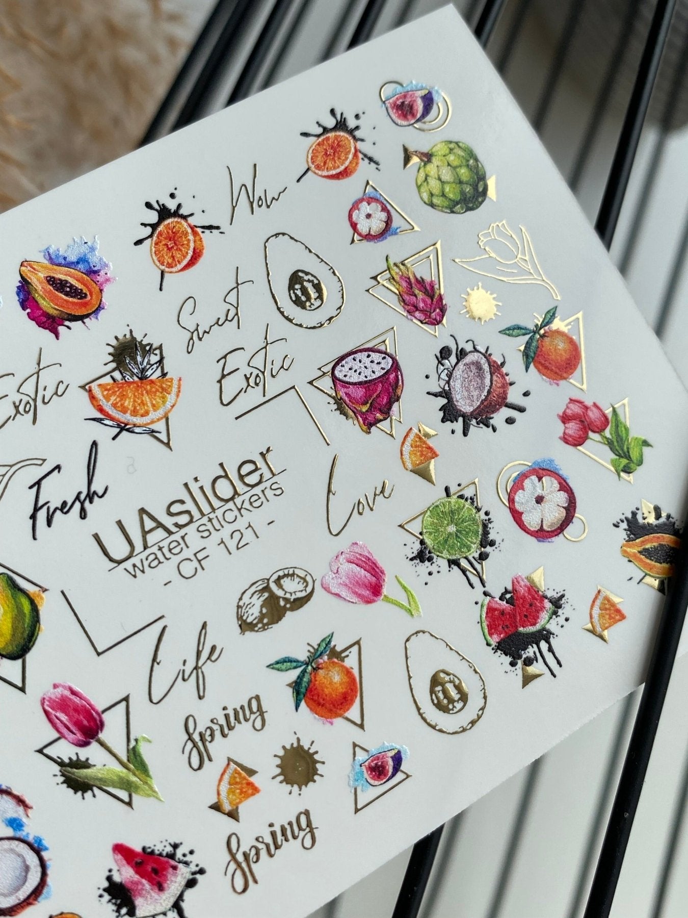 Nail Water Decal CF-121 | Exotic Fruit Water Slide Nail Decals | Avocado, Dragonfruit, Kiwi & Tropical Designs - UASLIDER
