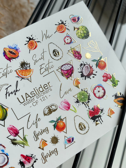 Nail Water Decal CF-121 | Exotic Fruit Water Slide Nail Decals | Avocado, Dragonfruit, Kiwi & Tropical Designs