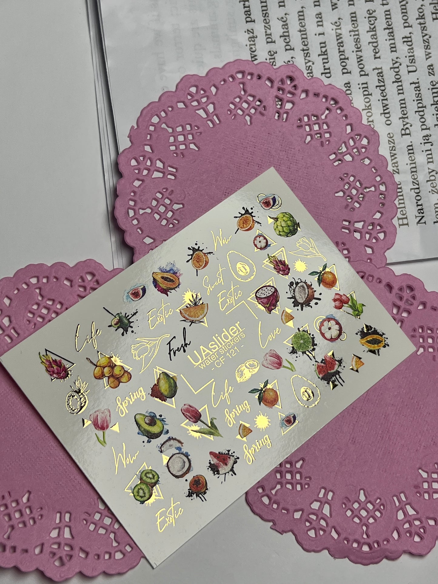 Nail Water Decal CF-121 | Exotic Fruit Water Slide Nail Decals | Avocado, Dragonfruit, Kiwi & Tropical Designs