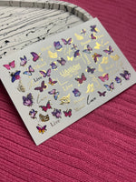 Nail Water Decal CF-122 | Butterfly Nail Water Decals | Pink & Purple Butterflies with Gold Accents - UASLIDER