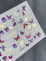 Nail Water Decal CF-122 | Butterfly Nail Water Decals | Pink & Purple Butterflies with Gold Accents - UASLIDER