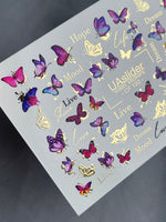 Nail Water Decal CF-122 | Butterfly Nail Water Decals | Pink & Purple Butterflies with Gold Accents - UASLIDER
