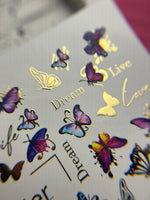 Nail Water Decal CF-122 | Butterfly Nail Water Decals | Pink & Purple Butterflies with Gold Accents - UASLIDER