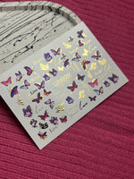 Nail Water Decal CF-122 | Butterfly Nail Water Decals | Pink & Purple Butterflies with Gold Accents - UASLIDER