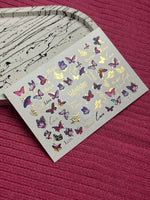 Nail Water Decal CF-122 | Butterfly Nail Water Decals | Pink & Purple Butterflies with Gold Accents - UASLIDER