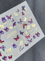 Nail Water Decal CF-122 | Butterfly Nail Water Decals | Pink & Purple Butterflies with Gold Accents - UASLIDER