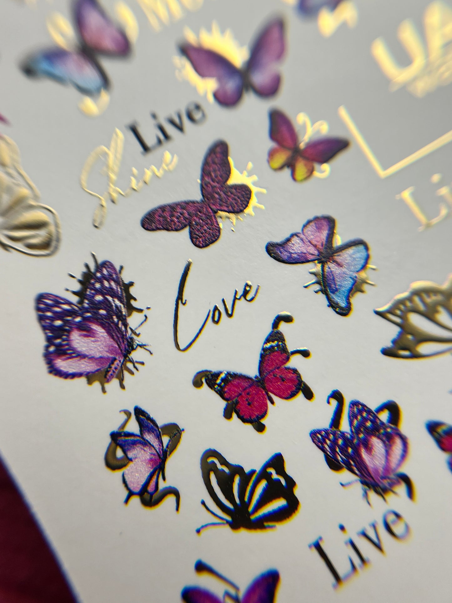 Nail Water Decal CF-122 | Butterfly Nail Water Decals | Pink & Purple Butterflies with Gold Accents