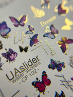 Nail Water Decal CF-122 | Butterfly Nail Water Decals | Pink & Purple Butterflies with Gold Accents - UASLIDER