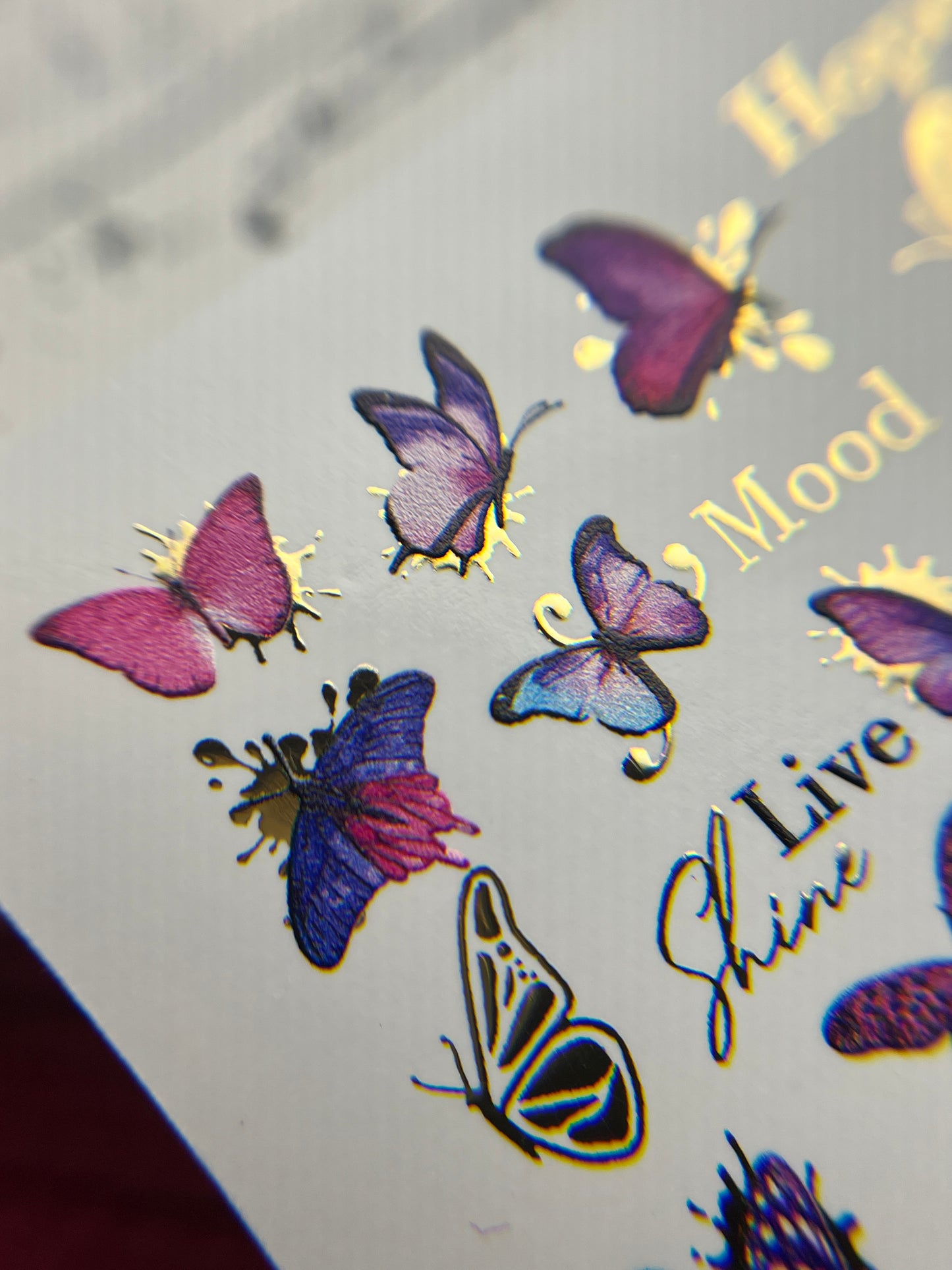 Nail Water Decal CF-122 | Butterfly Nail Water Decals | Pink & Purple Butterflies with Gold Accents