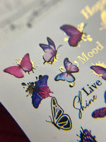 Nail Water Decal CF-122 | Butterfly Nail Water Decals | Pink & Purple Butterflies with Gold Accents - UASLIDER