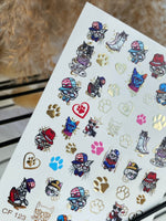 Nail Water Decal CF-123 | Cute Cat Nail Water Decals | Funny Cats with Hats, Glasses & Paw Prints - UASLIDER