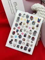 Nail Water Decal CF-123 | Cute Cat Nail Water Decals | Funny Cats with Hats, Glasses & Paw Prints - UASLIDER