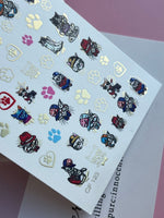 Nail Water Decal CF-123 | Cute Cat Nail Water Decals | Funny Cats with Hats, Glasses & Paw Prints - UASLIDER