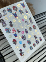 Nail Water Decal CF-123 | Cute Cat Nail Water Decals | Funny Cats with Hats, Glasses & Paw Prints - UASLIDER