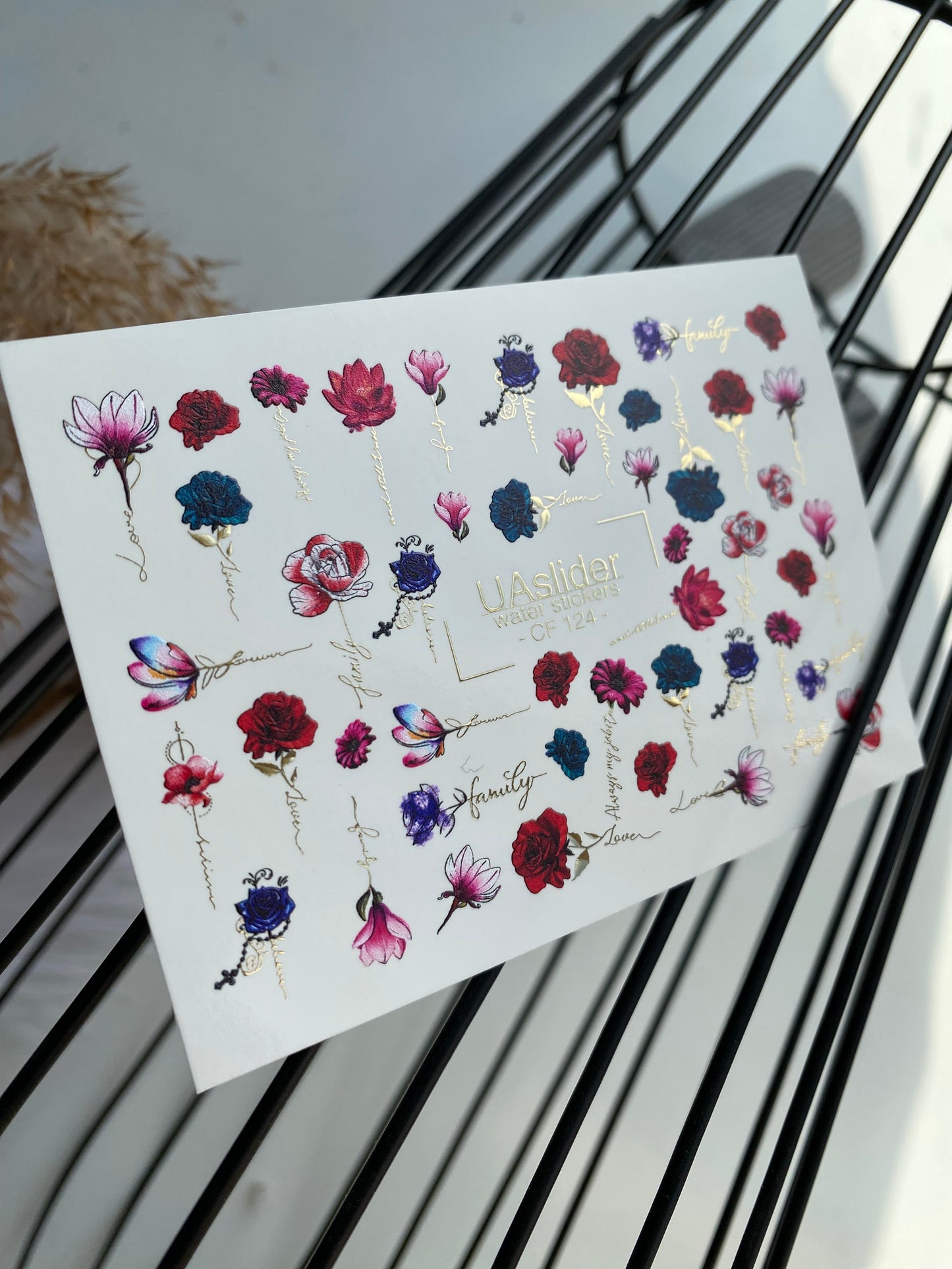 Nail Water Decal CF-124 | Floral Nail Water Decals | Roses, Peonies & Magnolias with Love & Family Quotes