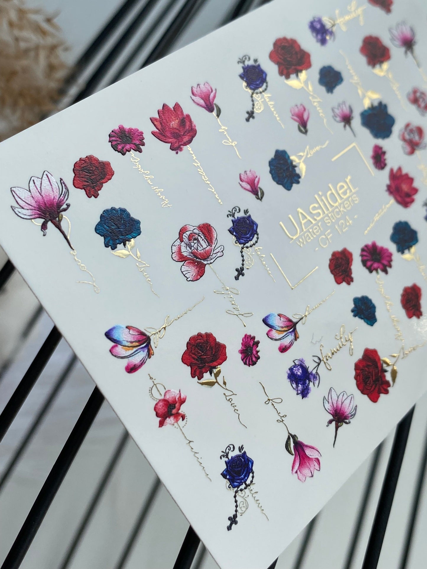 Nail Water Decal CF-124 | Floral Nail Water Decals | Roses, Peonies & Magnolias with Love & Family Quotes