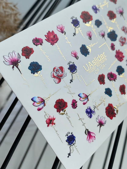 Nail Water Decal CF-124 | Floral Nail Water Decals | Roses, Peonies & Magnolias with Love & Family Quotes