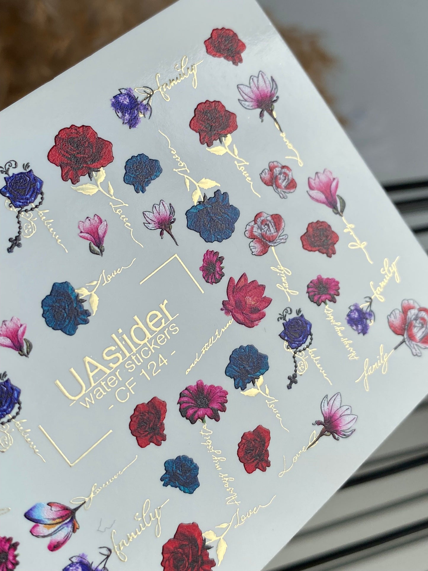 Nail Water Decal CF-124 | Floral Nail Water Decals | Roses, Peonies & Magnolias with Love & Family Quotes