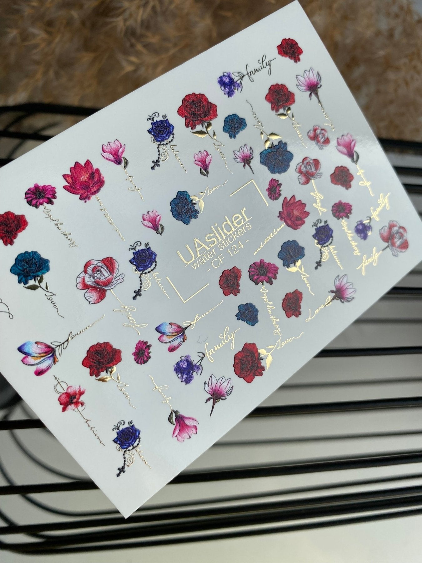 Nail Water Decal CF-124 | Floral Nail Water Decals | Roses, Peonies & Magnolias with Love & Family Quotes - UASLIDER