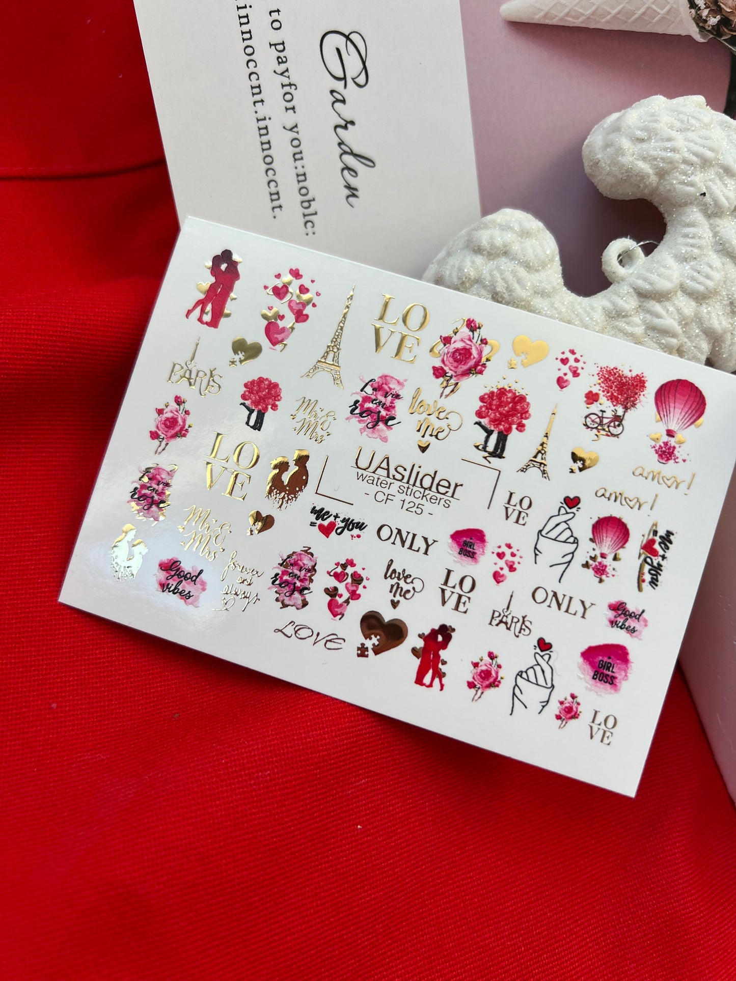 Nail Water Decal CF-125 | Romantic Nail Water Decals | Paris, Eiffel Tower, Roses & Love Quotes