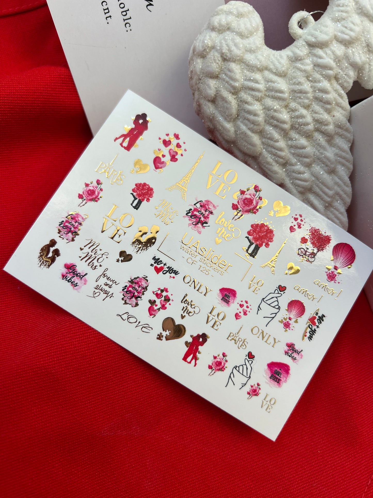 Nail Water Decal CF-125 | Romantic Nail Water Decals | Paris, Eiffel Tower, Roses & Love Quotes