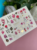 Nail Water Decal CF-125 | Romantic Nail Water Decals | Paris, Eiffel Tower, Roses & Love Quotes - UASLIDER