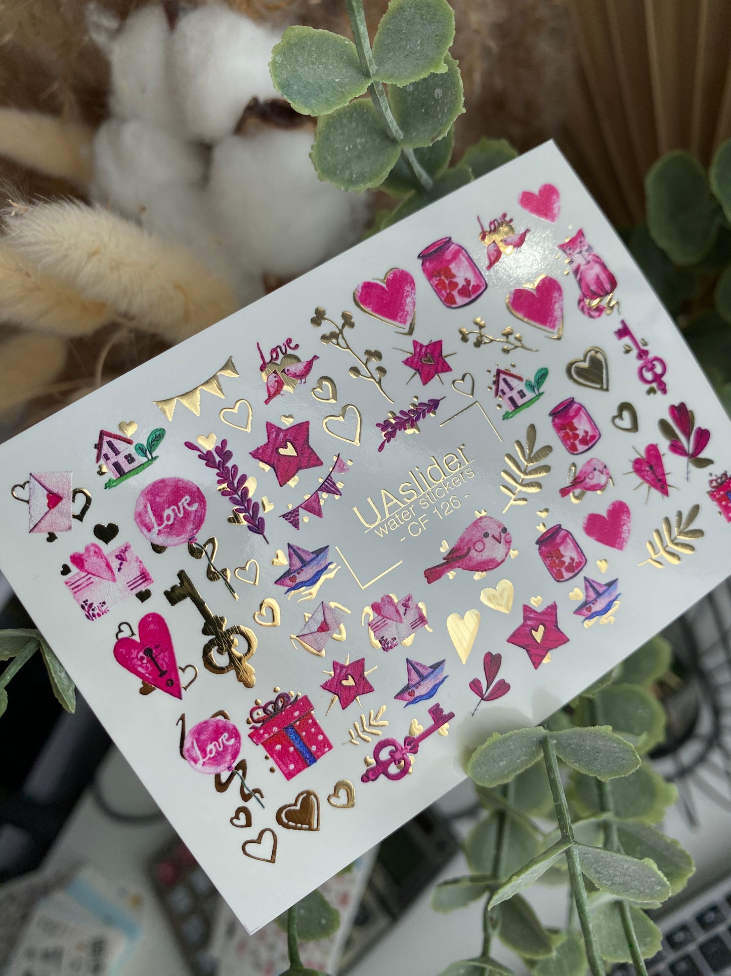 Nail Water Decal CF-126 | Cute Love Nail Water Decals | Hearts, Keys, Birds & Valentine’s Day Designs