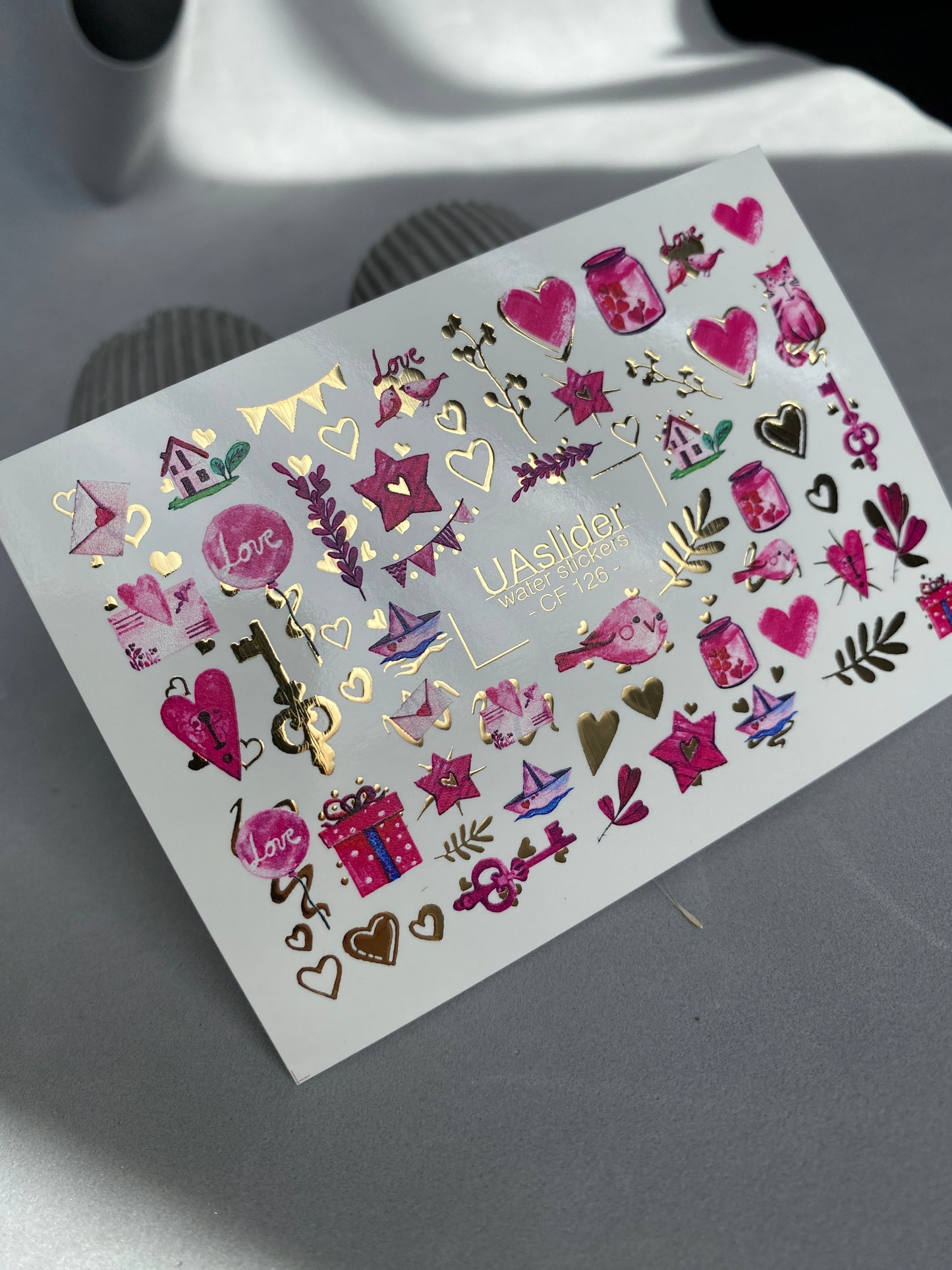 Nail Water Decal CF-126 | Cute Love Nail Water Decals | Hearts, Keys, Birds & Valentine’s Day Designs