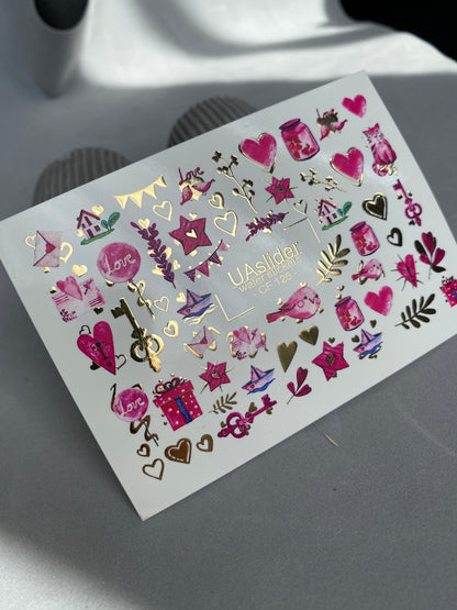 Nail Water Decal CF-126 | Cute Love Nail Water Decals | Hearts, Keys, Birds & Valentine’s Day Designs