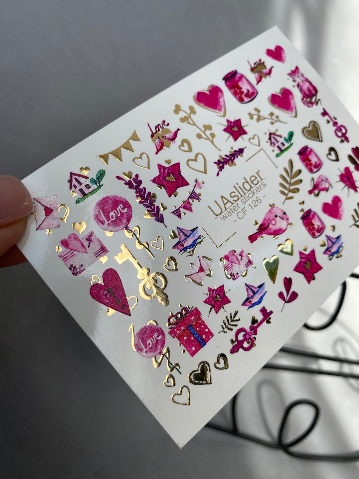 Nail Water Decal CF-126 | Cute Love Nail Water Decals | Hearts, Keys, Birds & Valentine’s Day Designs