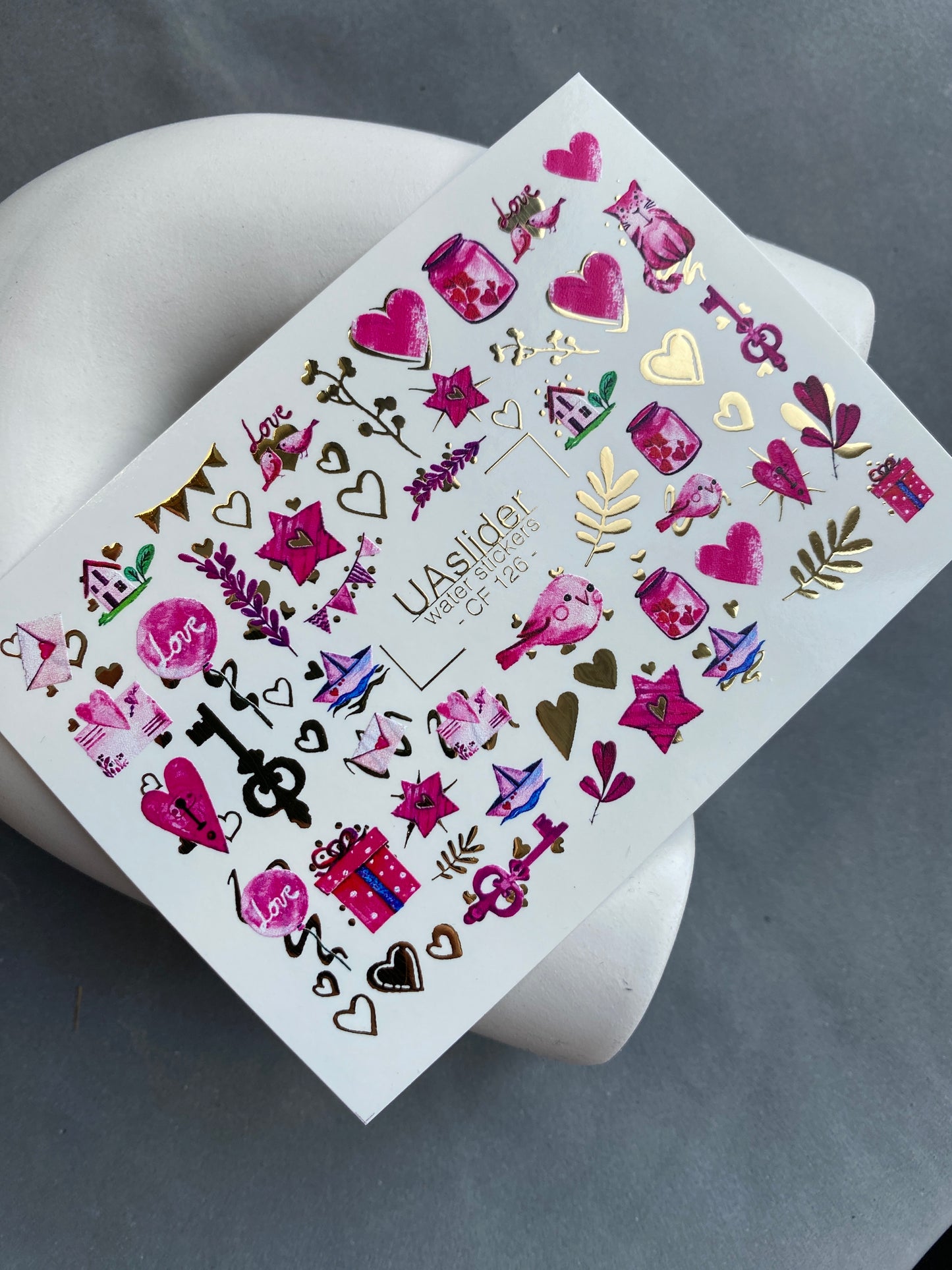 Nail Water Decal CF-126 | Cute Love Nail Water Decals | Hearts, Keys, Birds & Valentine’s Day Designs