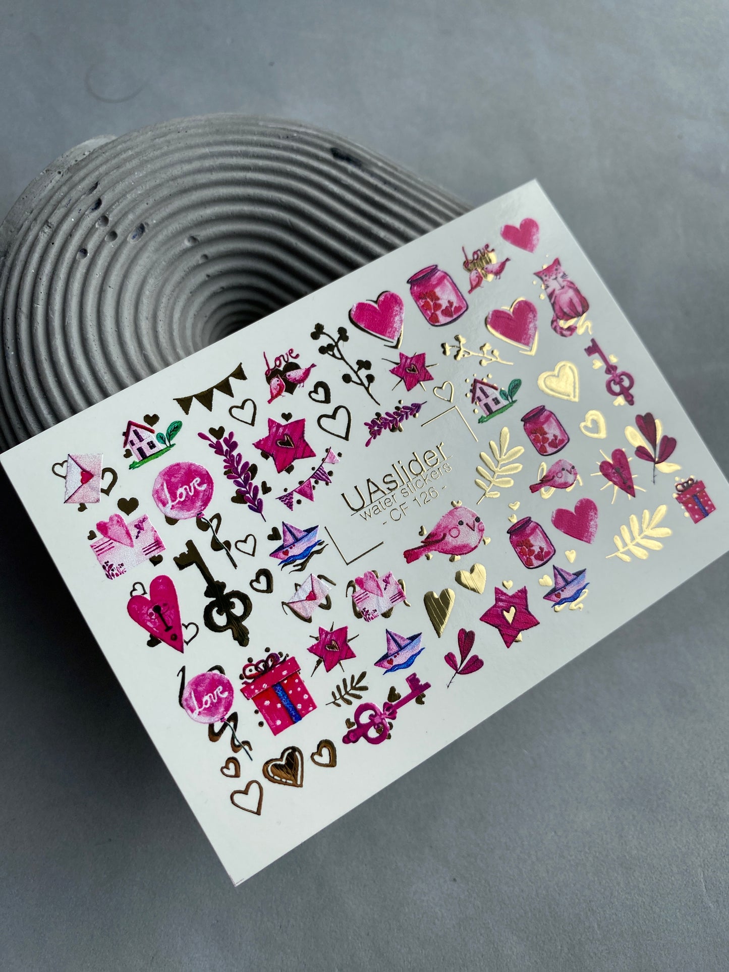 Nail Water Decal CF-126 | Cute Love Nail Water Decals | Hearts, Keys, Birds & Valentine’s Day Designs