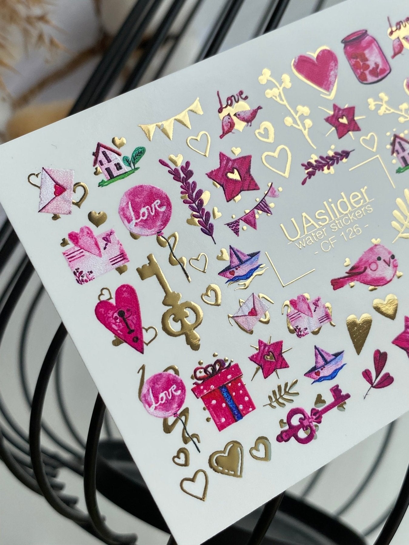 Nail Water Decal CF-126 | Cute Love Nail Water Decals | Hearts, Keys, Birds & Valentine’s Day Designs - UASLIDER
