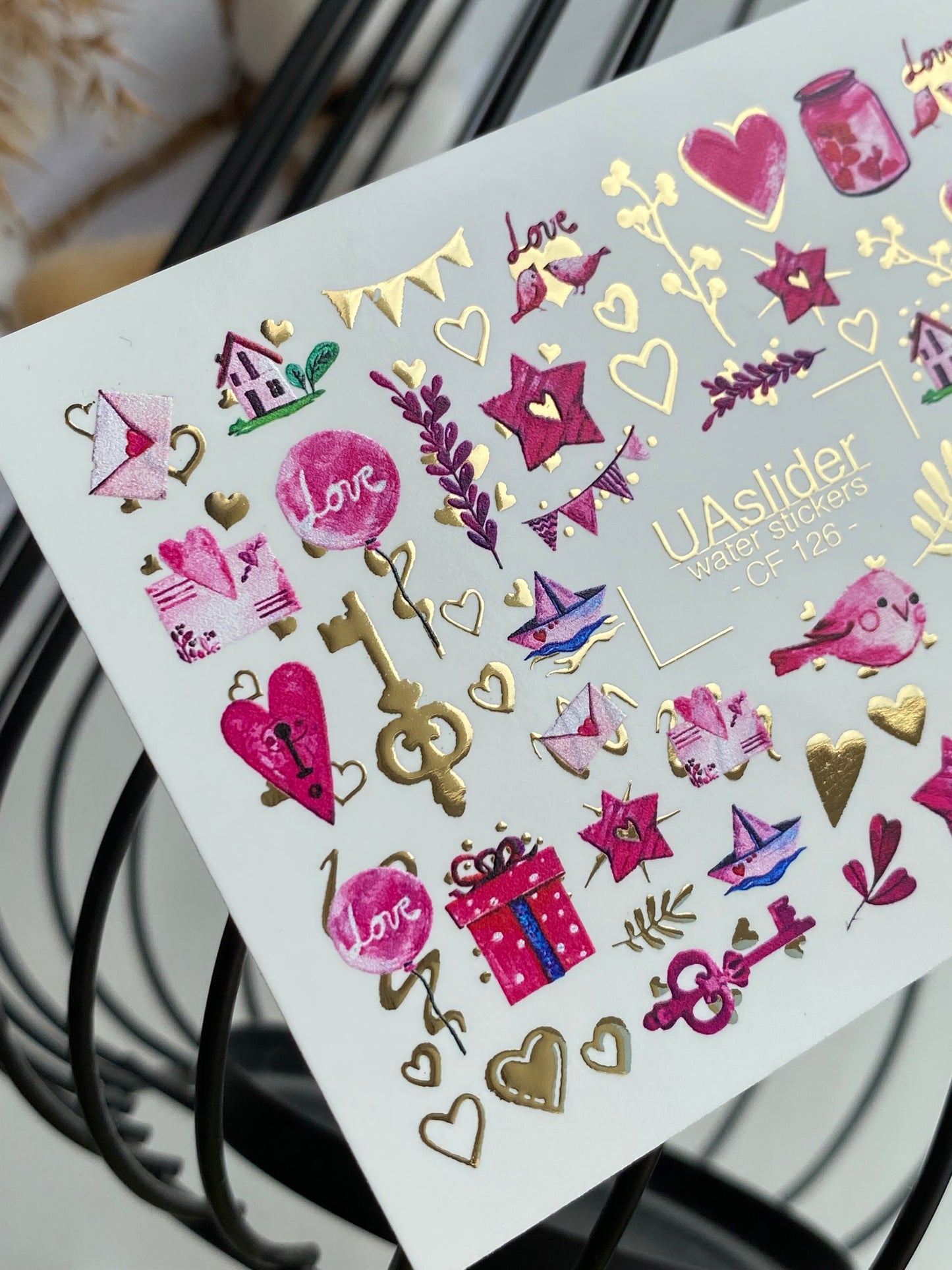 Nail Water Decal CF-126 | Cute Love Nail Water Decals | Hearts, Keys, Birds & Valentine’s Day Designs