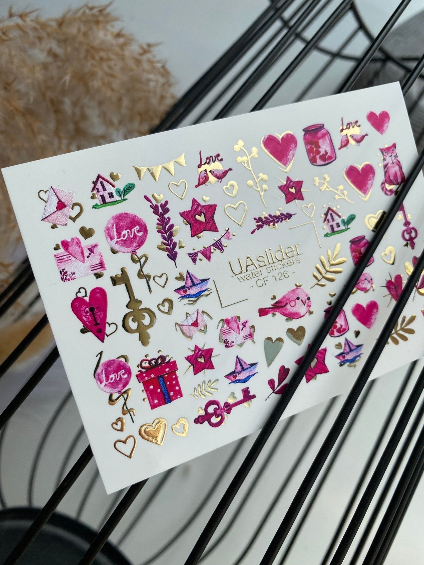 Nail Water Decal CF-126 | Cute Love Nail Water Decals | Hearts, Keys, Birds & Valentine’s Day Designs - UASLIDER