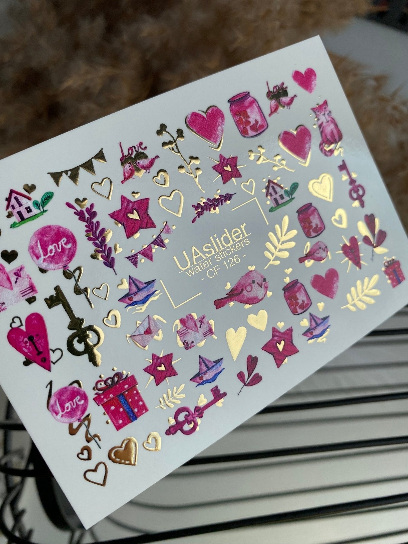 Nail Water Decal CF-126 | Cute Love Nail Water Decals | Hearts, Keys, Birds & Valentine’s Day Designs - UASLIDER