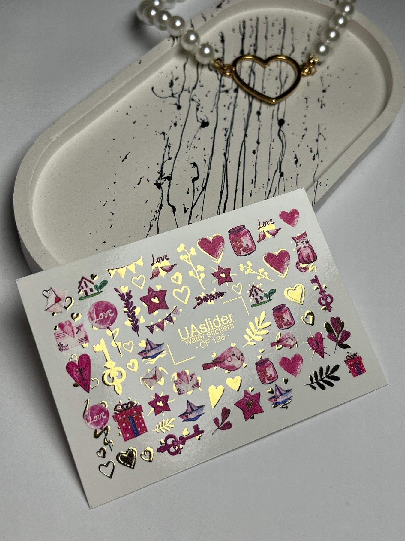 Nail Water Decal CF-126 | Cute Love Nail Water Decals | Hearts, Keys, Birds & Valentine’s Day Designs - UASLIDER