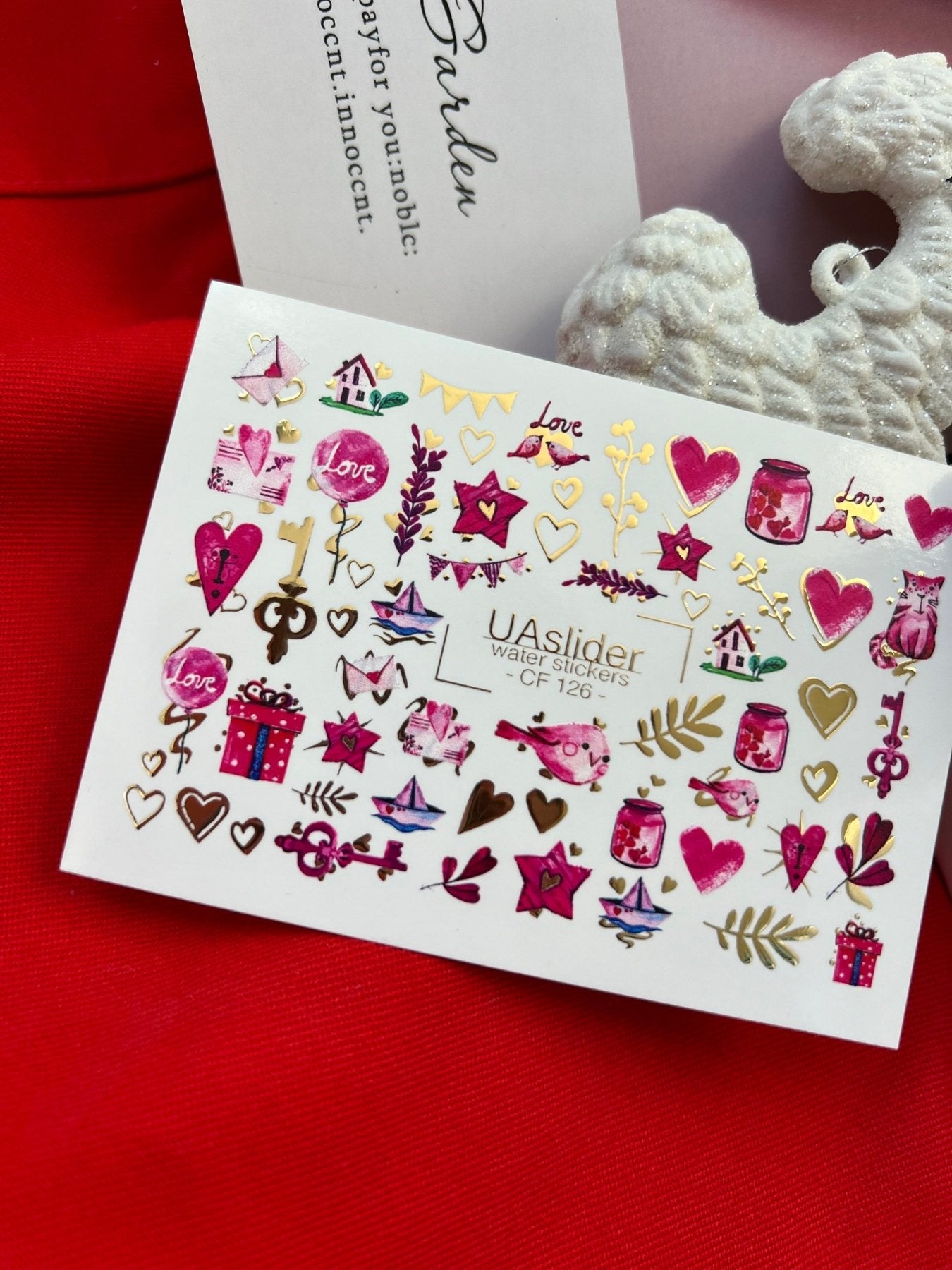Nail Water Decal CF-126 | Cute Love Nail Water Decals | Hearts, Keys, Birds & Valentine’s Day Designs - UASLIDER