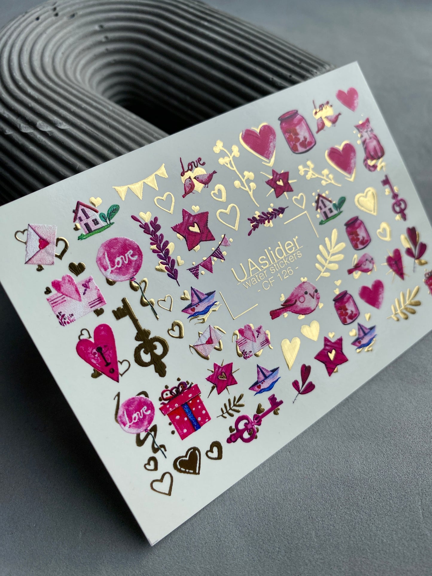 Nail Water Decal CF-126 | Cute Love Nail Water Decals | Hearts, Keys, Birds & Valentine’s Day Designs