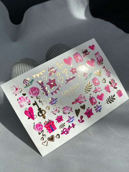 Nail Water Decal CF-126 | Cute Love Nail Water Decals | Hearts, Keys, Birds & Valentine’s Day Designs