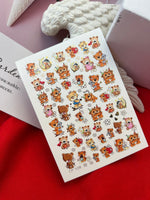 Nail Water Decal CF-128 | Cute Bear Nail Water Decals | Teddy Bears with Hearts, Gifts & Balloons - UASLIDER