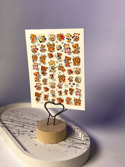 ملصق ماء للأظافر CF-128 | ملصقات ماء للأظافر دب لطيف | دببة تيدي مع قلوب، هدايا و بالونات