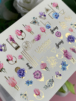 Nail Water Decal CF-129 | Floral Water Slide Nail Decals | Tulips, Peonies & Spring Flowers with Geometric Accents - UASLIDER