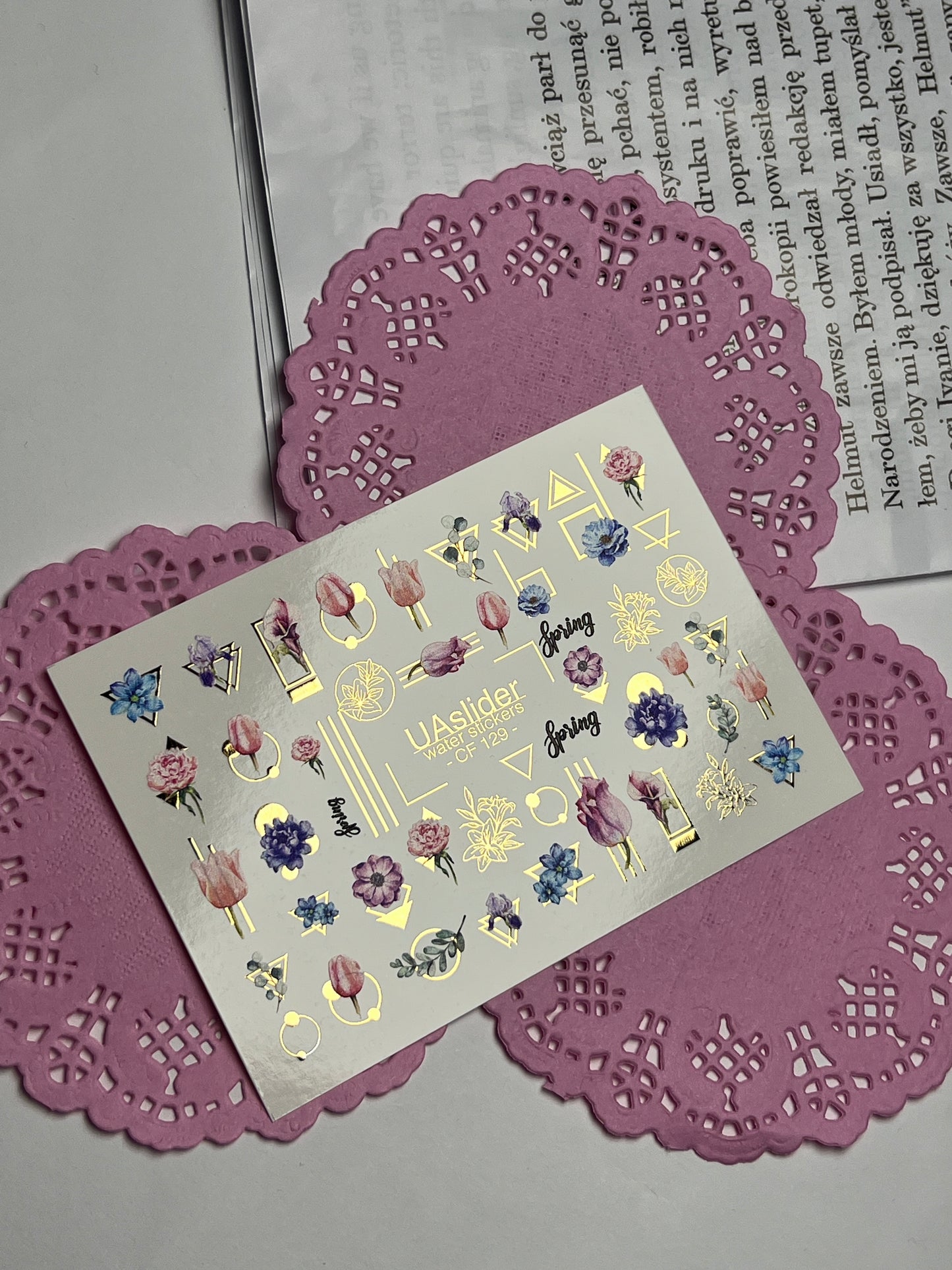 Nail Water Decal CF-129 | Floral Water Slide Nail Decals | Tulips, Peonies & Spring Flowers with Geometric Accents