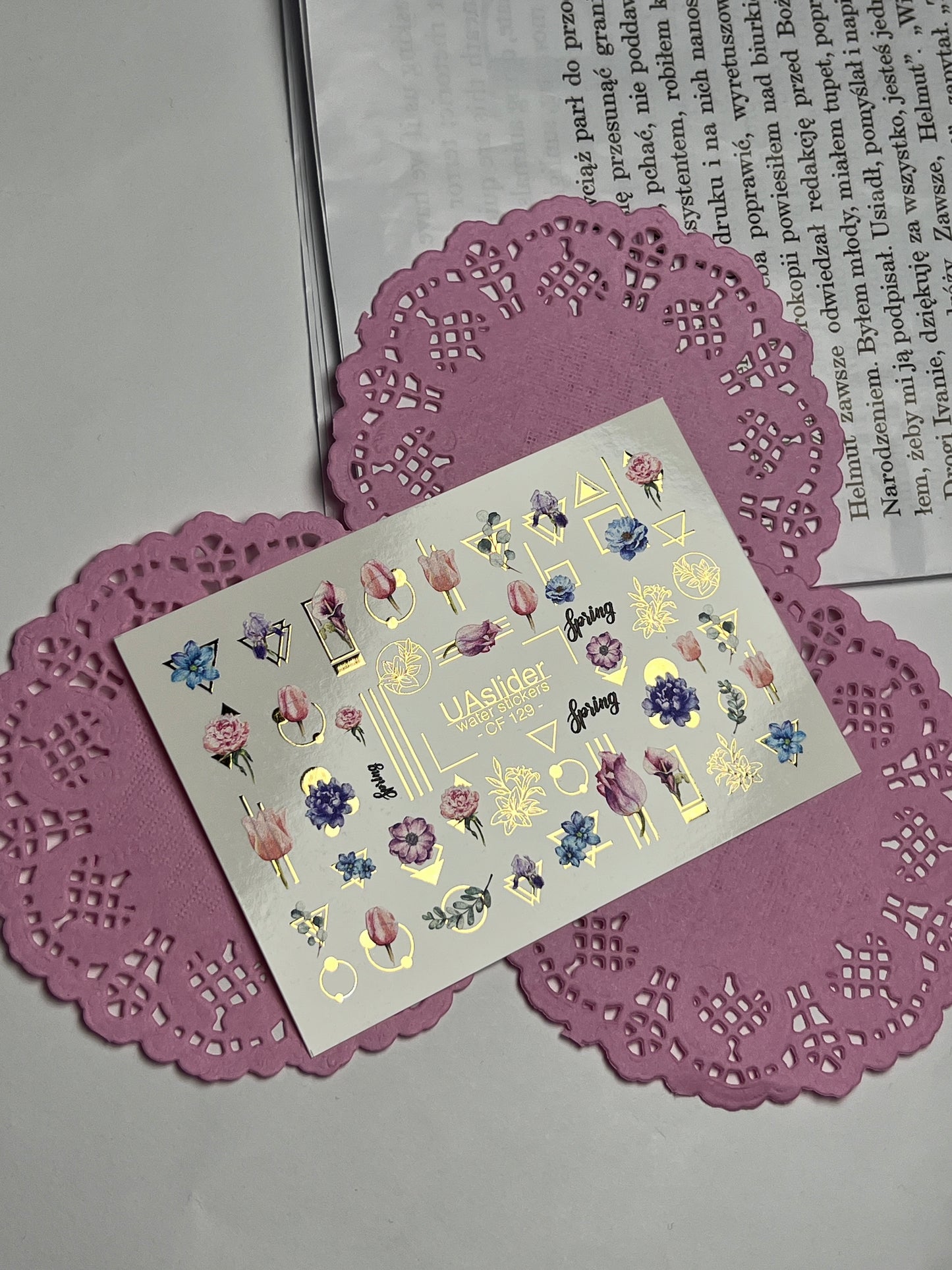 Nail Water Decal CF-129 | Floral Water Slide Nail Decals | Tulips, Peonies & Spring Flowers with Geometric Accents