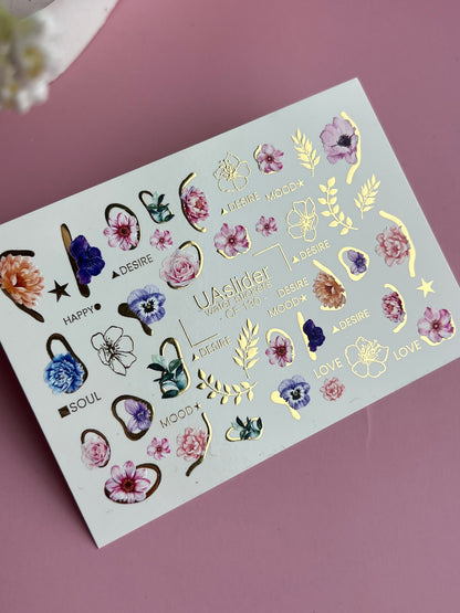 Nail Water Decal CF-130 | Floral Water Slide Nail Decals | Anemones, Peonies & Romantic Flower Designs